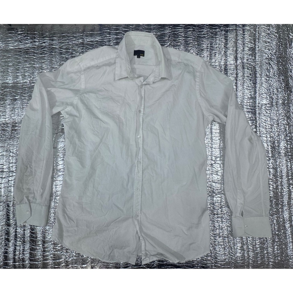 Fendi Mens White Cotton Long Sleeve Button Down Dress Shirt Size 42 Italy